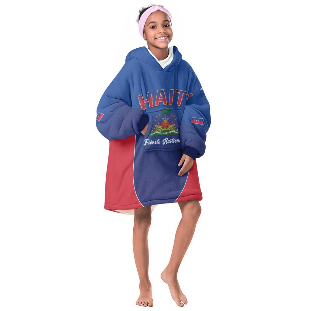 Afro-Haitians World Football 2026 Kid Wearable Blanket Hoodie Haiti est de Retour Blue Voodoo Veve Spirits - African Pride