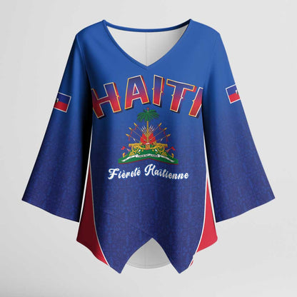 Afro-Haitians World Football 2026 Kimono Sleeve Blouse Haiti est de Retour Blue Voodoo Veve Spirits