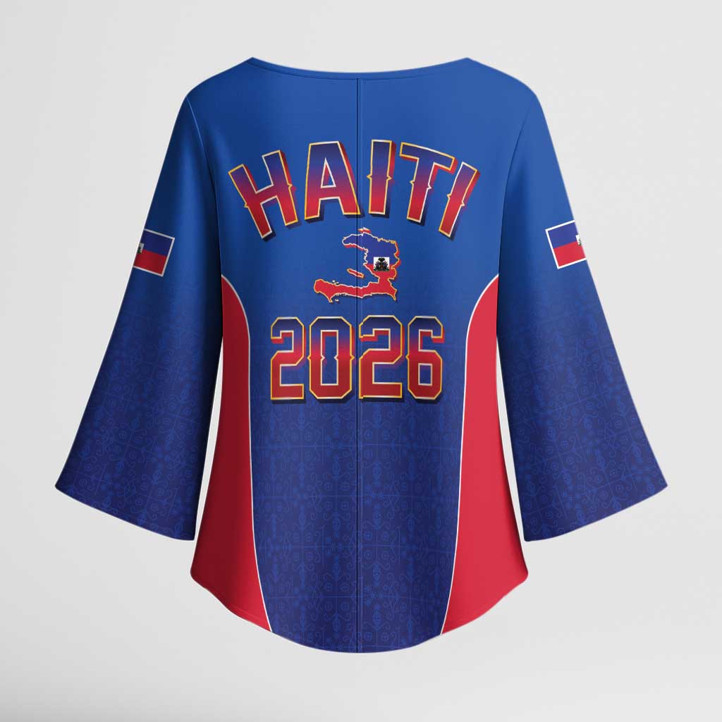 Afro-Haitians World Football 2026 Kimono Sleeve Blouse Haiti est de Retour Blue Voodoo Veve Spirits