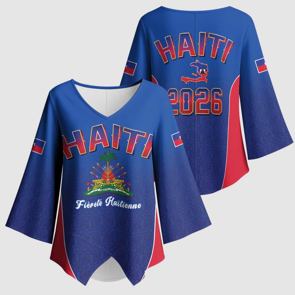 Afro-Haitians World Football 2026 Kimono Sleeve Blouse Haiti est de Retour Blue Voodoo Veve Spirits