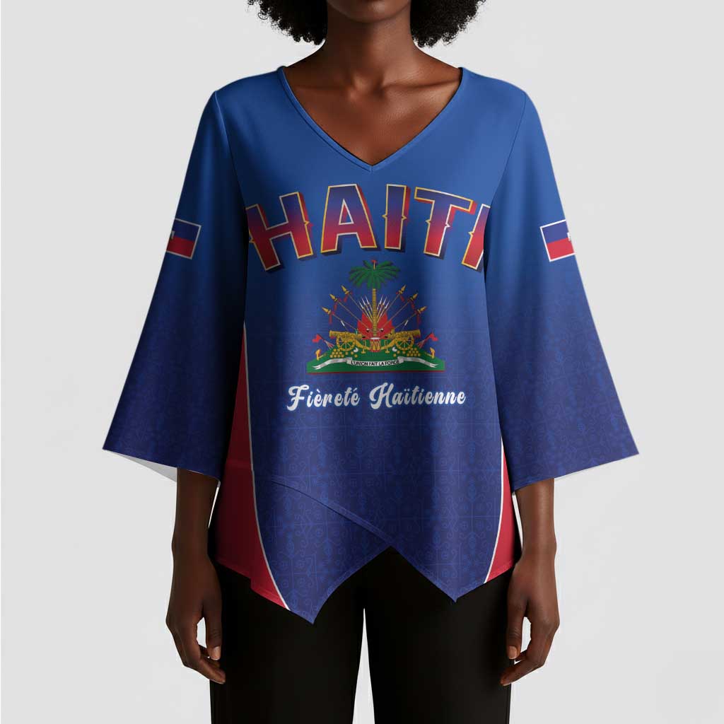 Afro-Haitians World Football 2026 Kimono Sleeve Blouse Haiti est de Retour Blue Voodoo Veve Spirits