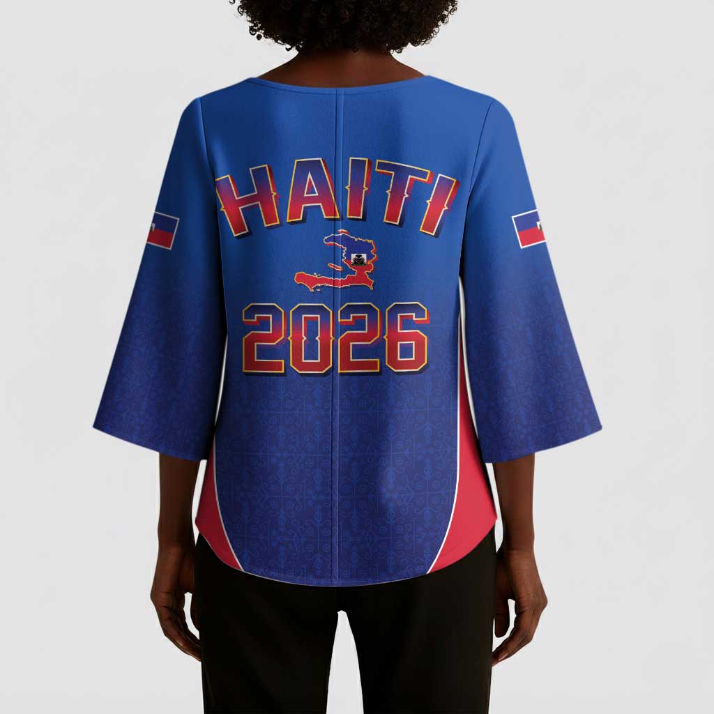 Afro-Haitians World Football 2026 Kimono Sleeve Blouse Haiti est de Retour Blue Voodoo Veve Spirits
