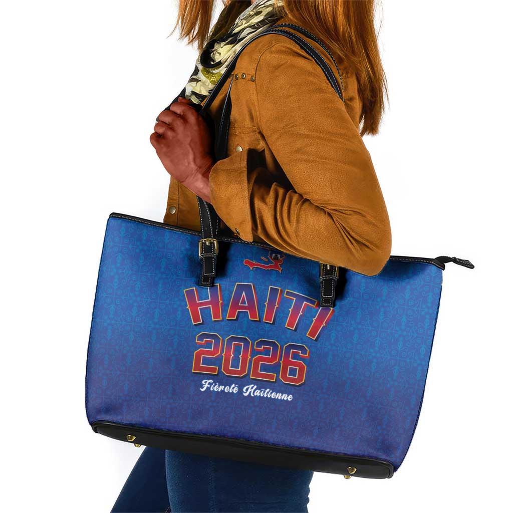 Afro-Haitians World Football 2026 Leather Tote Bag Haiti est de Retour Blue Voodoo Veve Spirits - African Pride