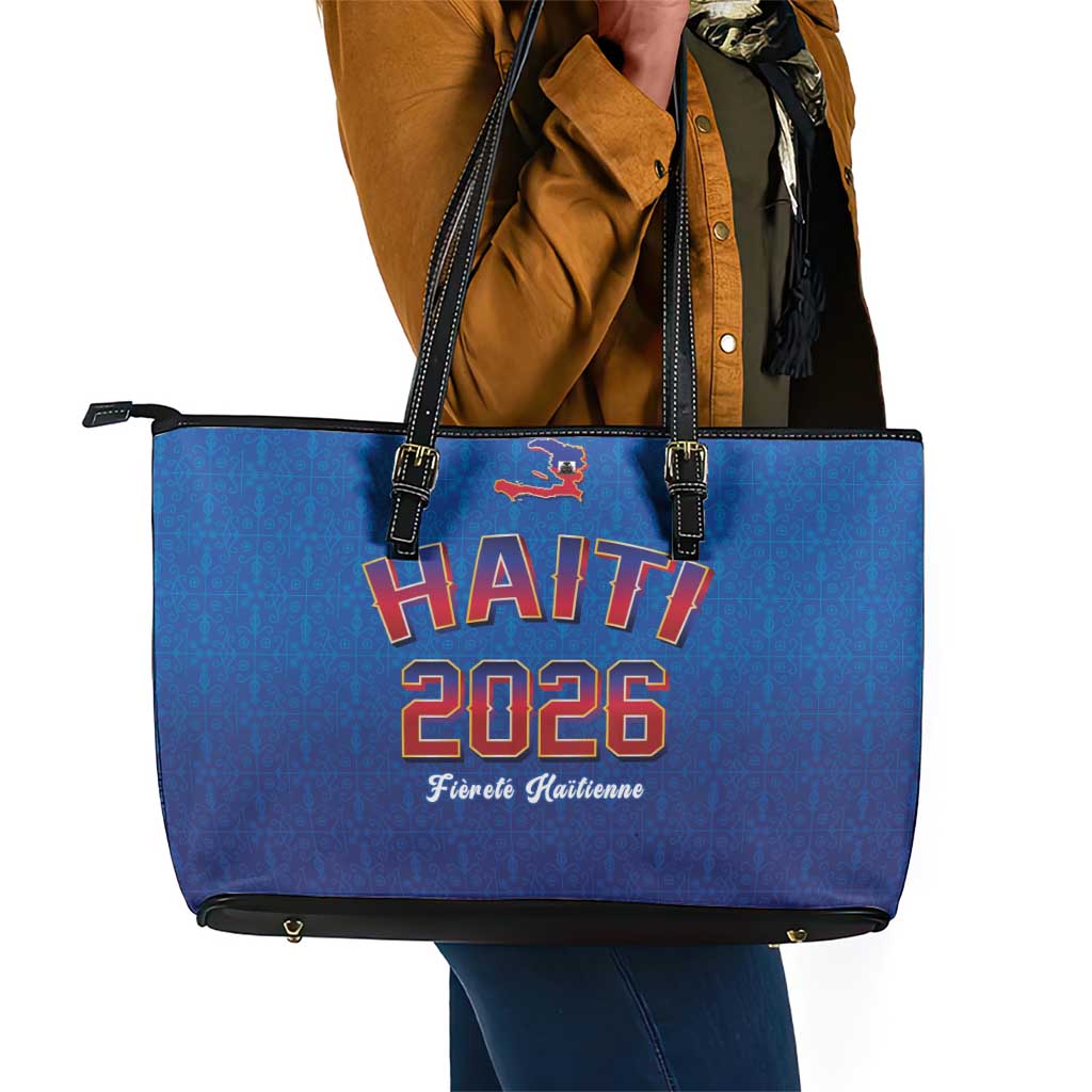 Afro-Haitians World Football 2026 Leather Tote Bag Haiti est de Retour Blue Voodoo Veve Spirits - African Pride