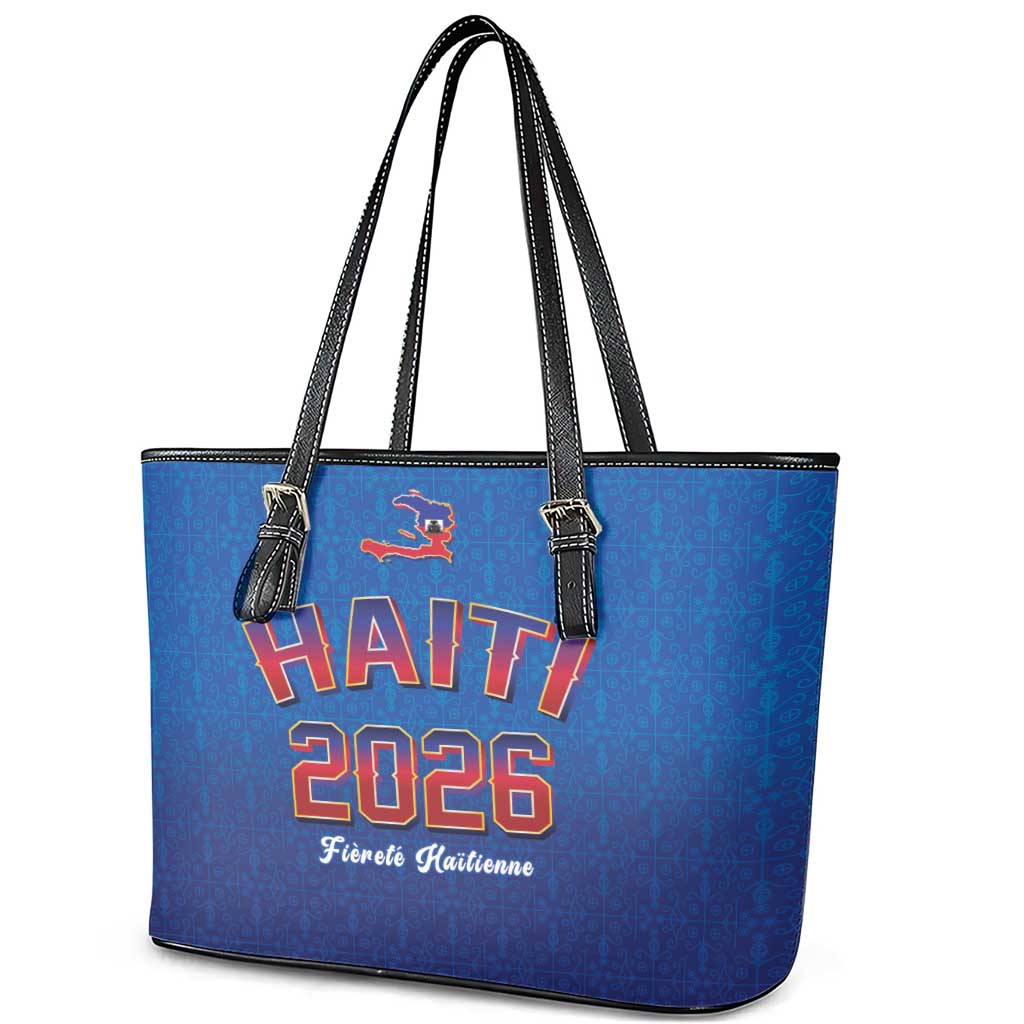 Afro-Haitians World Football 2026 Leather Tote Bag Haiti est de Retour Blue Voodoo Veve Spirits - African Pride