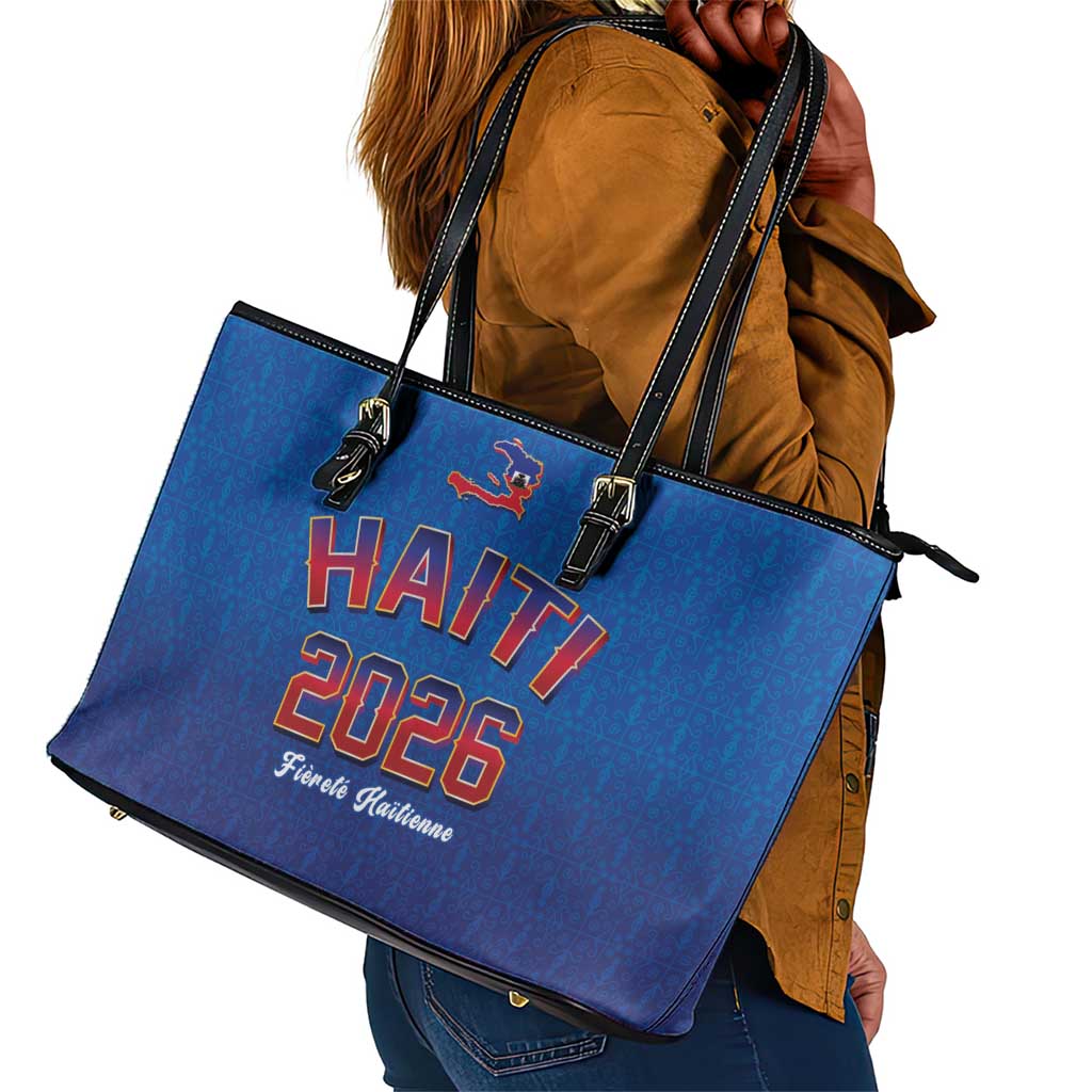 Afro-Haitians World Football 2026 Leather Tote Bag Haiti est de Retour Blue Voodoo Veve Spirits - African Pride