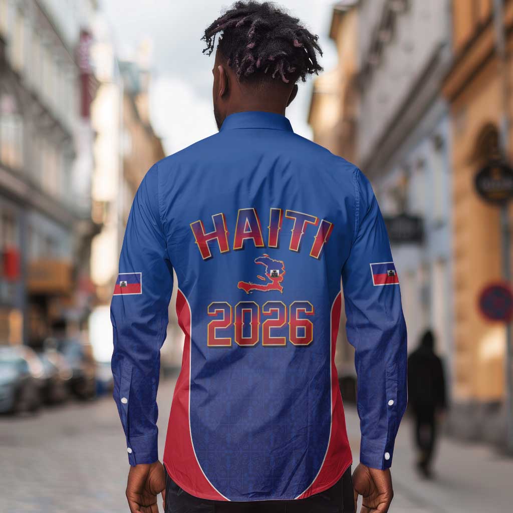 Afro-Haitians World Football 2026 Long Sleeve Button Shirt Haiti est de Retour Blue Voodoo Veve Spirits - African Pride