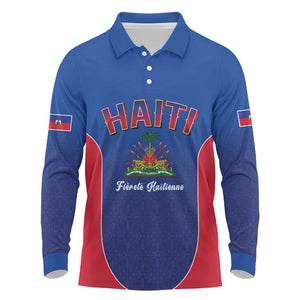 Afro-Haitians World Football 2026 Long Sleeve Polo Shirt Haiti est de Retour Blue Voodoo Veve Spirits - African Pride