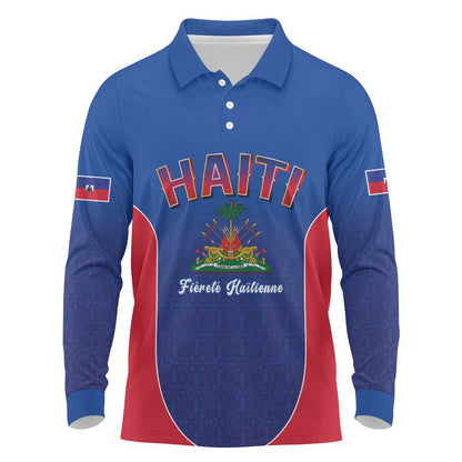 Afro-Haitians World Football 2026 Long Sleeve Polo Shirt Haiti est de Retour Blue Voodoo Veve Spirits - African Pride
