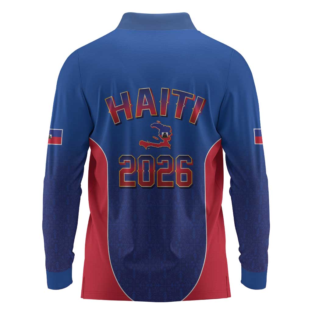 Afro-Haitians World Football 2026 Long Sleeve Polo Shirt Haiti est de Retour Blue Voodoo Veve Spirits - African Pride