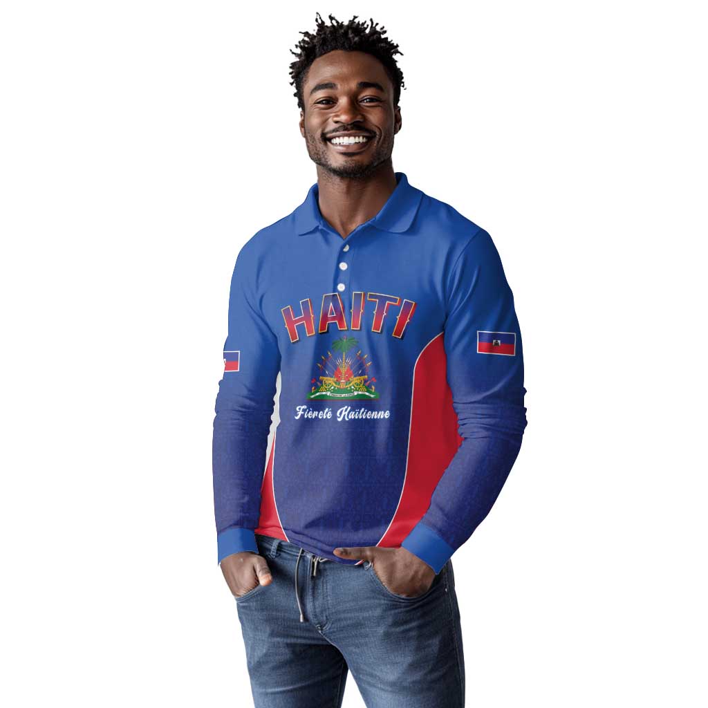 Afro-Haitians World Football 2026 Long Sleeve Polo Shirt Haiti est de Retour Blue Voodoo Veve Spirits - African Pride