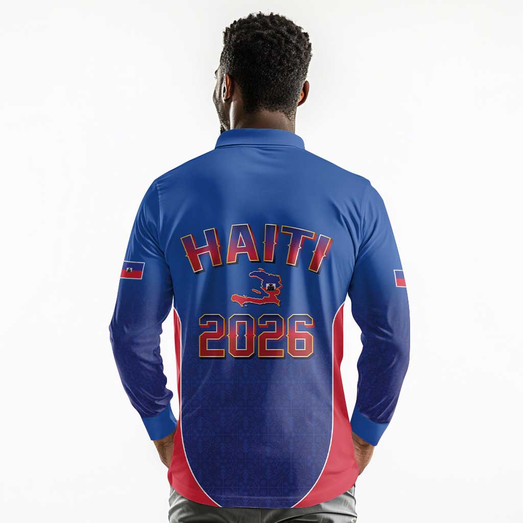 Afro-Haitians World Football 2026 Long Sleeve Polo Shirt Haiti est de Retour Blue Voodoo Veve Spirits - African Pride