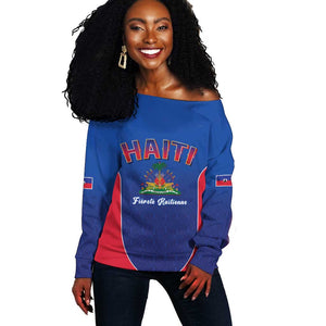Afro-Haitians World Football 2026 Off Shoulder Sweater Haiti est de Retour Blue Voodoo Veve Spirits - African Pride