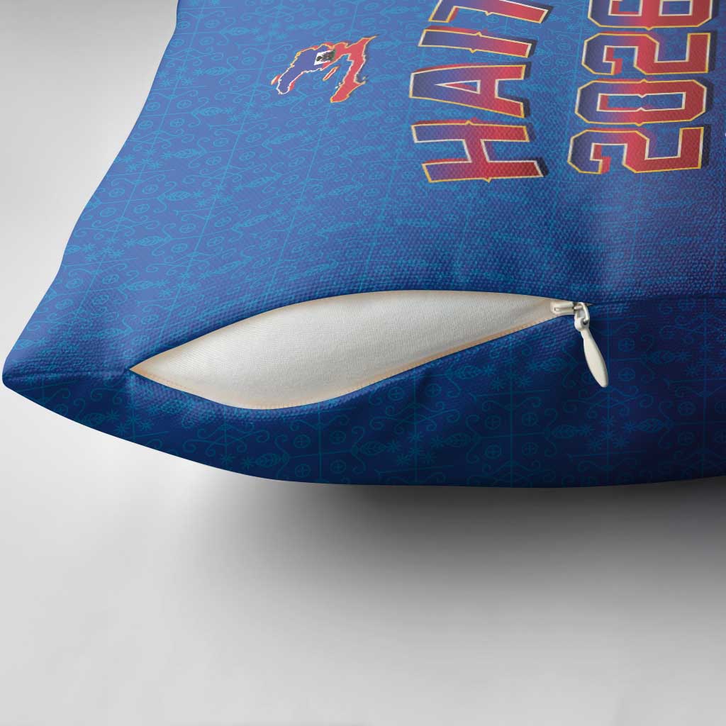 Afro-Haitians World Football 2026 Pillow Cover Haiti est de Retour Blue Voodoo Veve Spirits