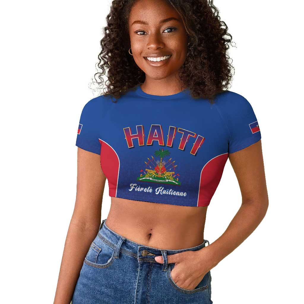 Afro-Haitians World Football 2026 Raglan Cropped T shirt Haiti est de Retour Blue Voodoo Veve Spirits - African Pride
