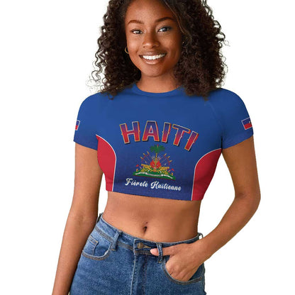 Afro-Haitians World Football 2026 Raglan Cropped T shirt Haiti est de Retour Blue Voodoo Veve Spirits - African Pride