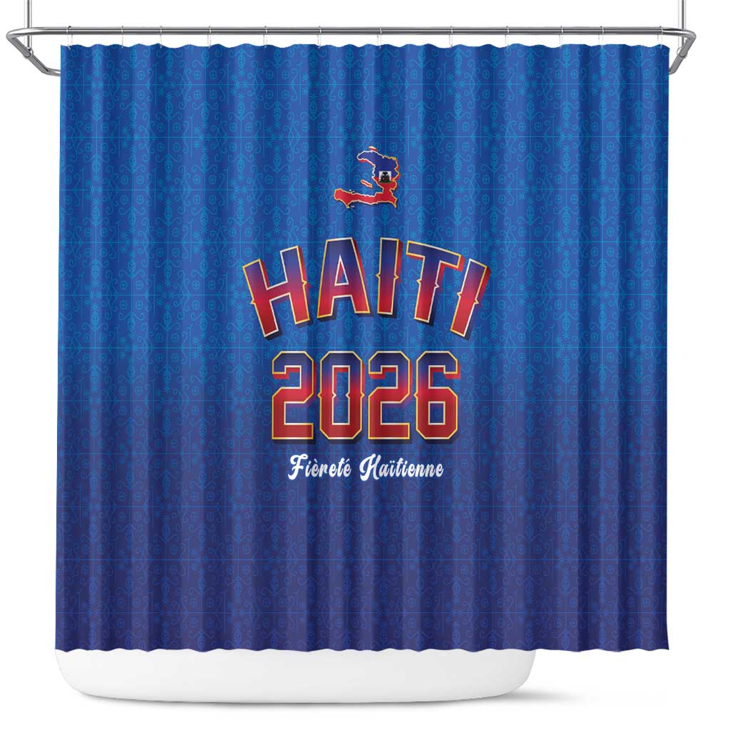 Afro-Haitians World Football 2026 Shower Curtain Haiti est de Retour Blue Voodoo Veve Spirits - African Pride