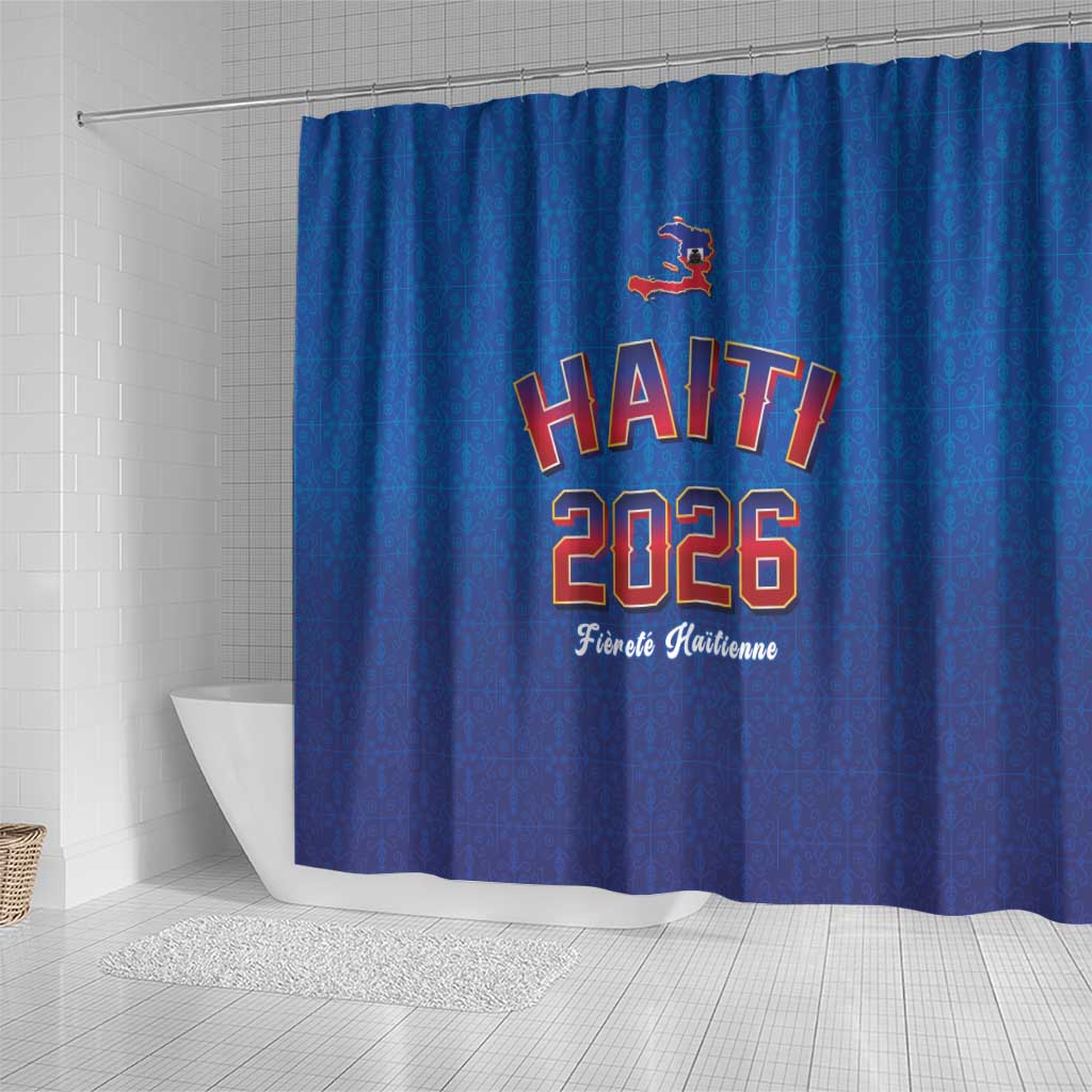 Afro-Haitians World Football 2026 Shower Curtain Haiti est de Retour Blue Voodoo Veve Spirits - African Pride
