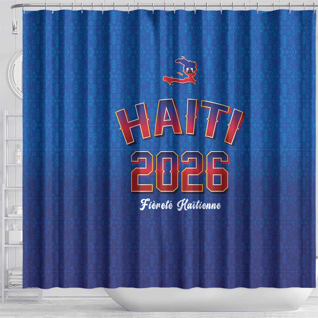 Afro-Haitians World Football 2026 Shower Curtain Haiti est de Retour Blue Voodoo Veve Spirits - African Pride