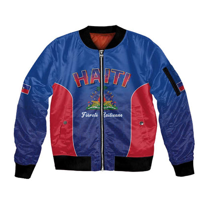 Afro-Haitians World Football 2026 Sleeve Zip Bomber Jacket Haiti est de Retour Blue Voodoo Veve Spirits - African Pride