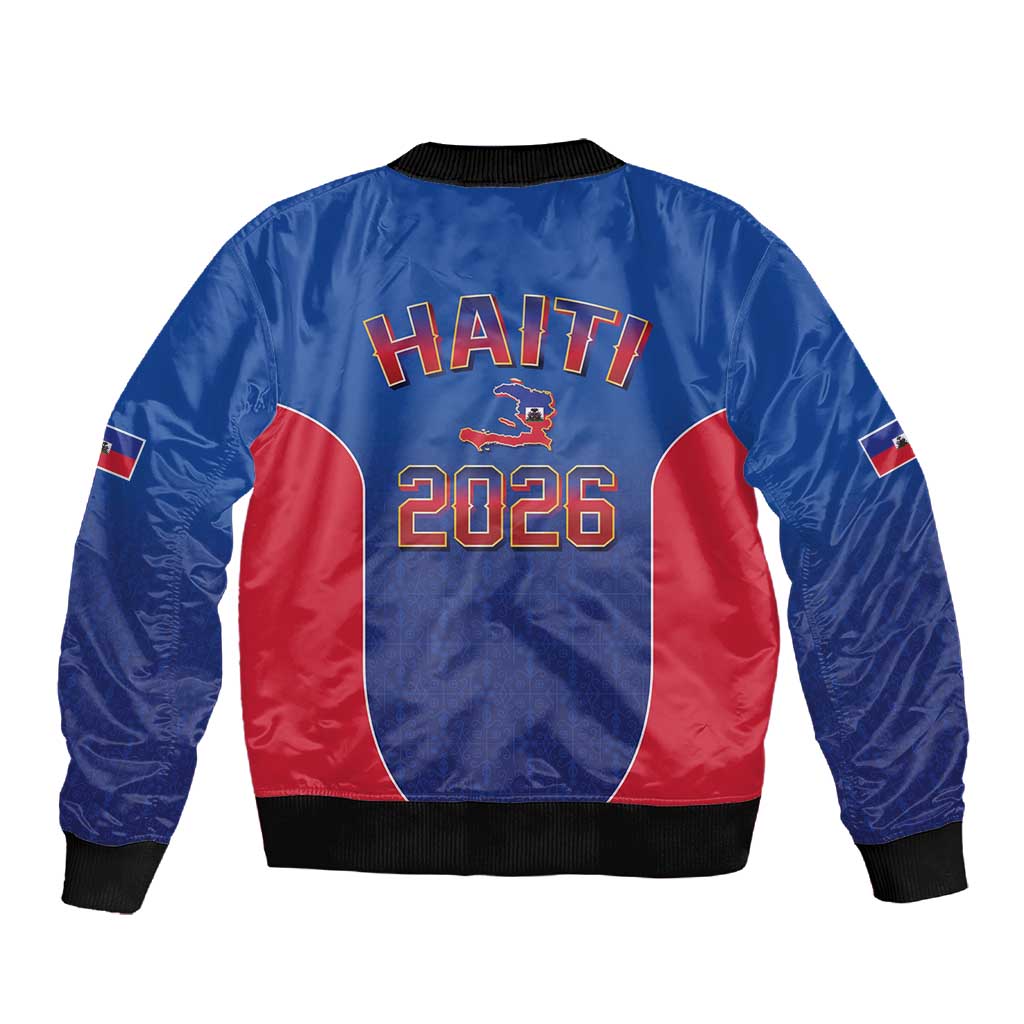 Afro-Haitians World Football 2026 Sleeve Zip Bomber Jacket Haiti est de Retour Blue Voodoo Veve Spirits - African Pride