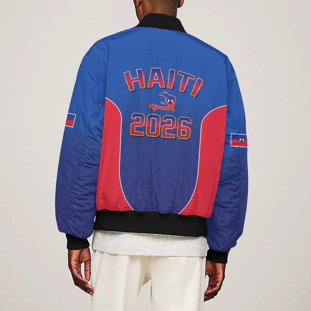 Afro-Haitians World Football 2026 Sleeve Zip Bomber Jacket Haiti est de Retour Blue Voodoo Veve Spirits - African Pride
