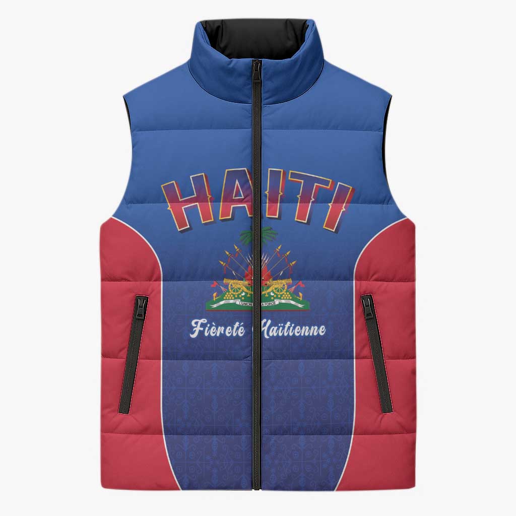 Afro-Haitians World Football 2026 Sleeveless Puffer Jacket Haiti est de Retour Blue Voodoo Veve Spirits