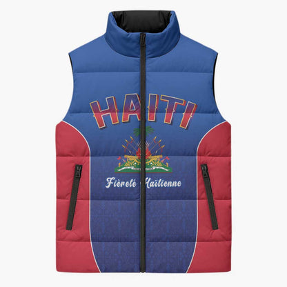 Afro-Haitians World Football 2026 Sleeveless Puffer Jacket Haiti est de Retour Blue Voodoo Veve Spirits