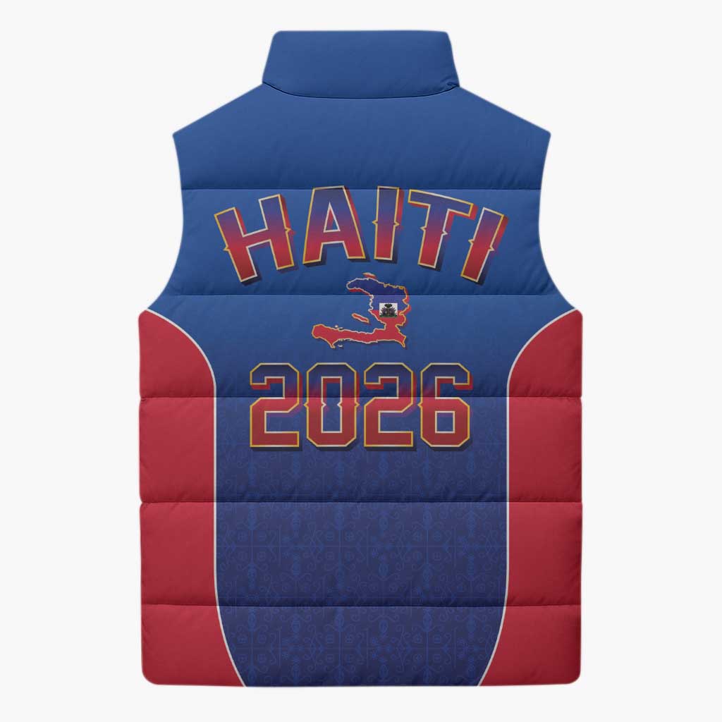 Afro-Haitians World Football 2026 Sleeveless Puffer Jacket Haiti est de Retour Blue Voodoo Veve Spirits