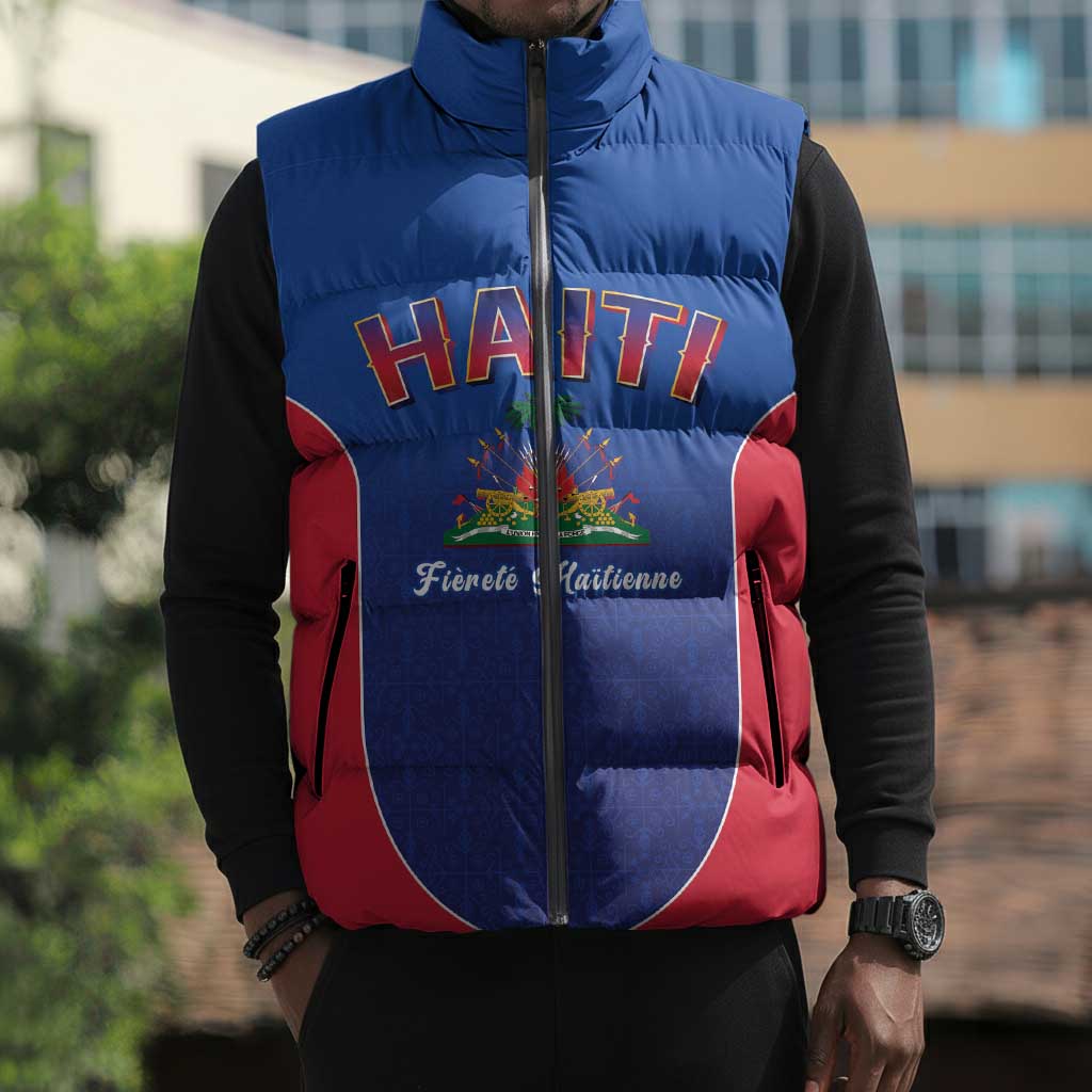 Afro-Haitians World Football 2026 Sleeveless Puffer Jacket Haiti est de Retour Blue Voodoo Veve Spirits