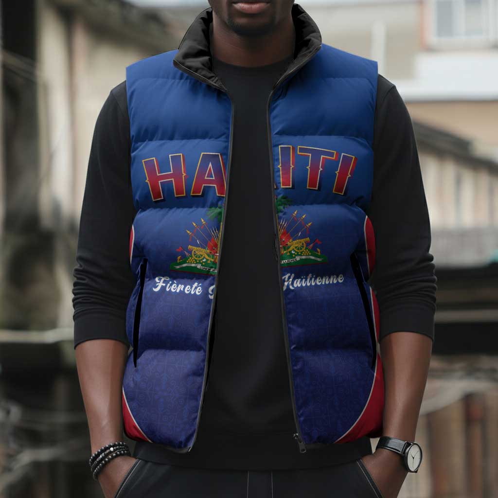 Afro-Haitians World Football 2026 Sleeveless Puffer Jacket Haiti est de Retour Blue Voodoo Veve Spirits
