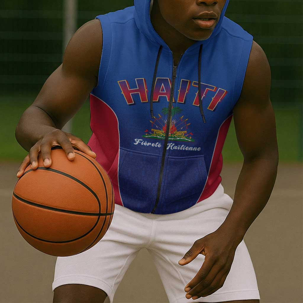Afro-Haitians World Football 2026 Sleeveless Zip Hoodie Haiti est de Retour Blue Voodoo Veve Spirits - African Pride