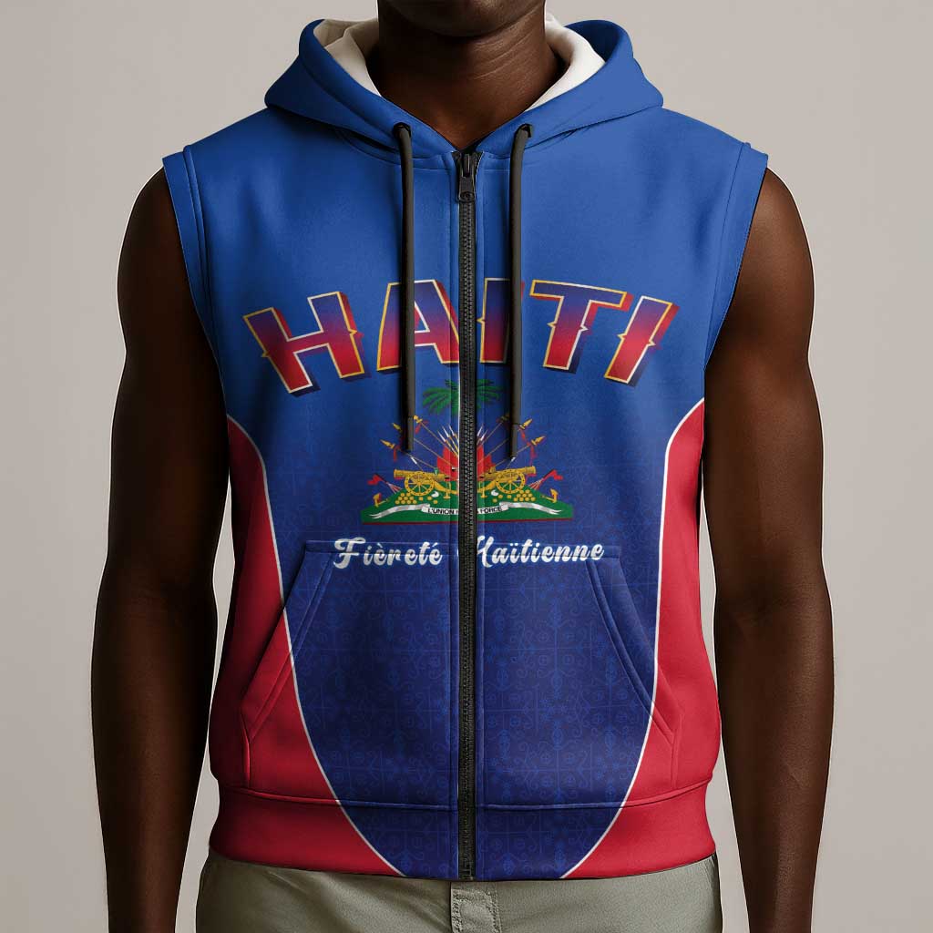 Afro-Haitians World Football 2026 Sleeveless Zip Hoodie Haiti est de Retour Blue Voodoo Veve Spirits - African Pride