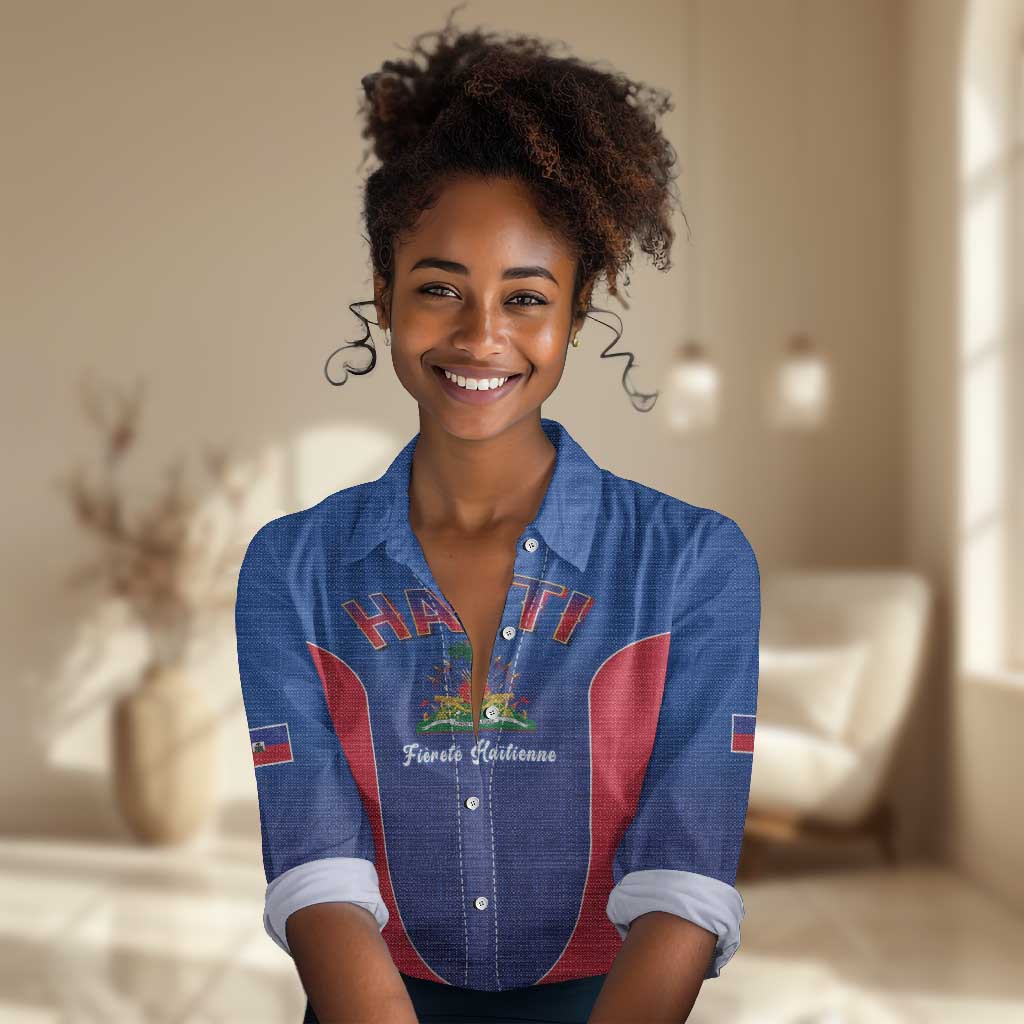 Afro-Haitians World Football 2026 Women Casual Shirt Haiti est de Retour Blue Voodoo Veve Spirits - African Pride