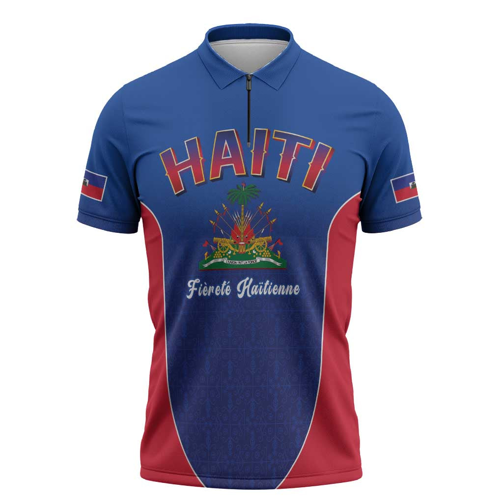 Afro-Haitians World Football 2026 Zipper Polo Shirt Haiti est de Retour Blue Voodoo Veve Spirits