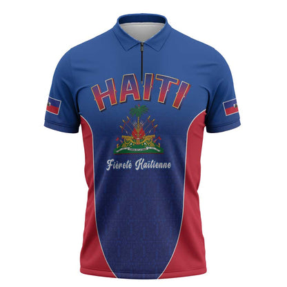 Afro-Haitians World Football 2026 Zipper Polo Shirt Haiti est de Retour Blue Voodoo Veve Spirits