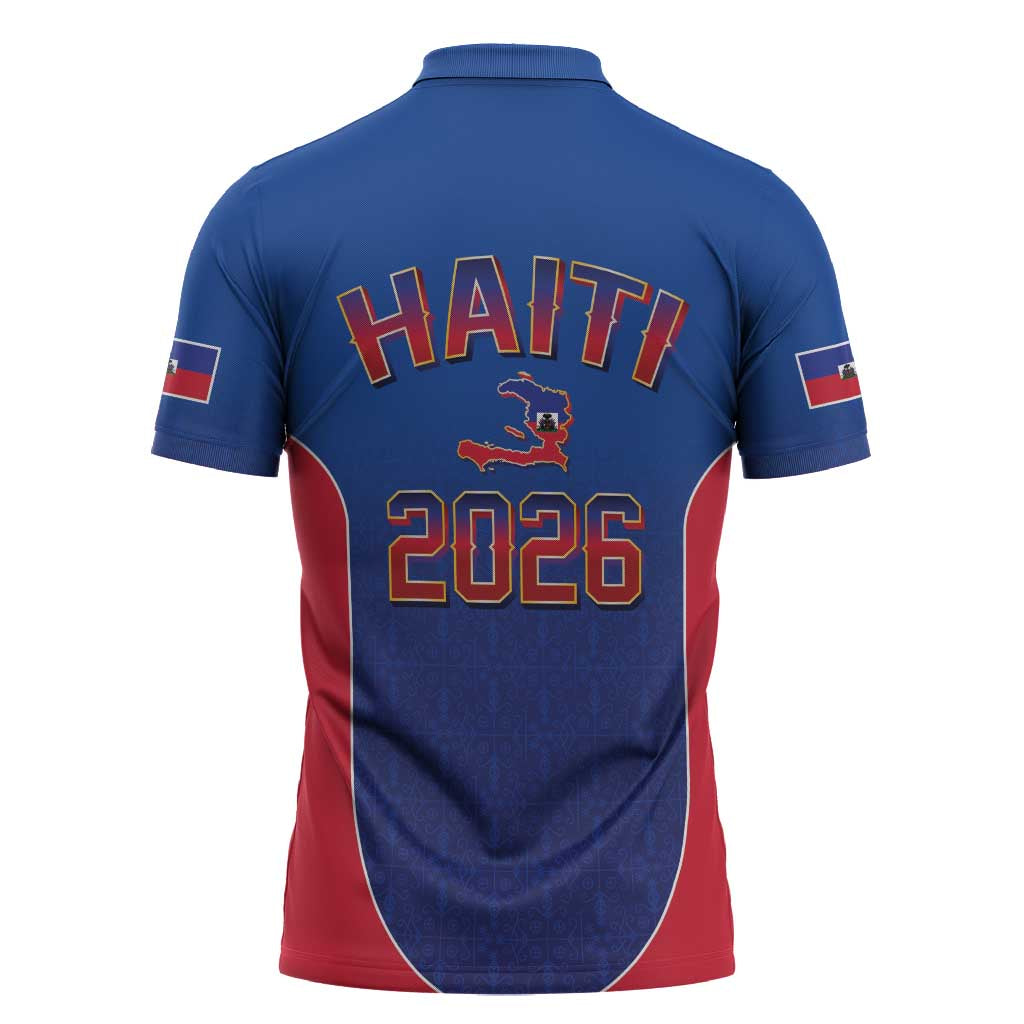 Afro-Haitians World Football 2026 Zipper Polo Shirt Haiti est de Retour Blue Voodoo Veve Spirits