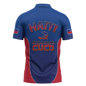 Afro-Haitians World Football 2026 Zipper Polo Shirt Haiti est de Retour Blue Voodoo Veve Spirits