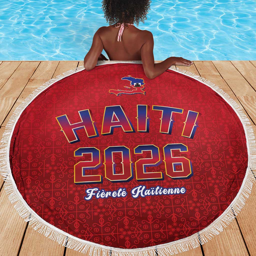 Afro-Haitians World Football 2026 Beach Blanket Haiti est de Retour Red Voodoo Veve Spirits - African Pride