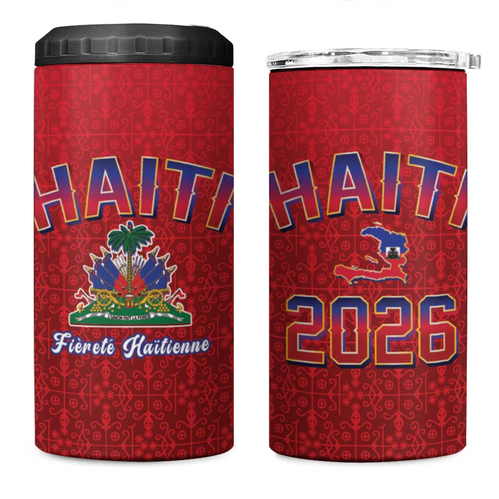 Afro-Haitians World Football 2026 4 in 1 Can Cooler Tumbler Haiti est de Retour Red Voodoo Veve Spirits - African Pride