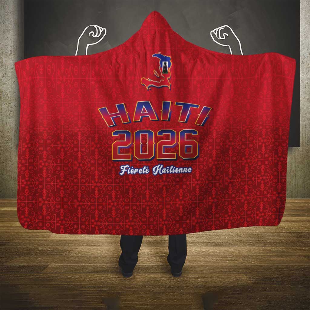 Afro-Haitians World Football 2026 Hooded Blanket Haiti est de Retour Red Voodoo Veve Spirits - African Pride