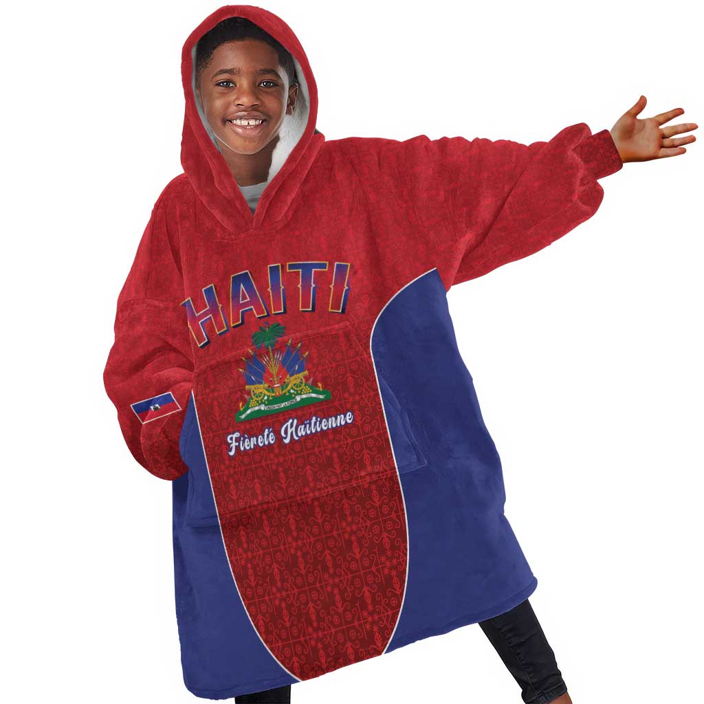 Afro-Haitians World Football 2026 Kid Wearable Blanket Hoodie Haiti est de Retour Red Voodoo Veve Spirits - African Pride