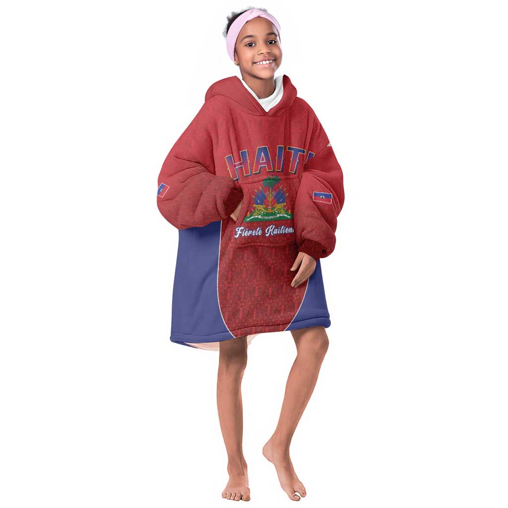 Afro-Haitians World Football 2026 Kid Wearable Blanket Hoodie Haiti est de Retour Red Voodoo Veve Spirits - African Pride
