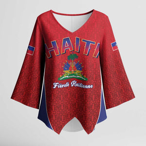 Afro-Haitians World Football 2026 Kimono Sleeve Blouse Haiti est de Retour Red Voodoo Veve Spirits