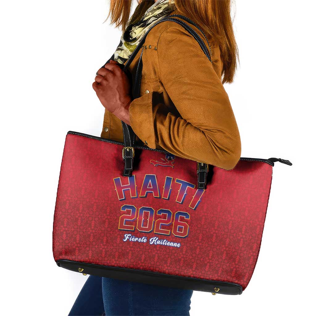 Afro-Haitians World Football 2026 Leather Tote Bag Haiti est de Retour Red Voodoo Veve Spirits - African Pride