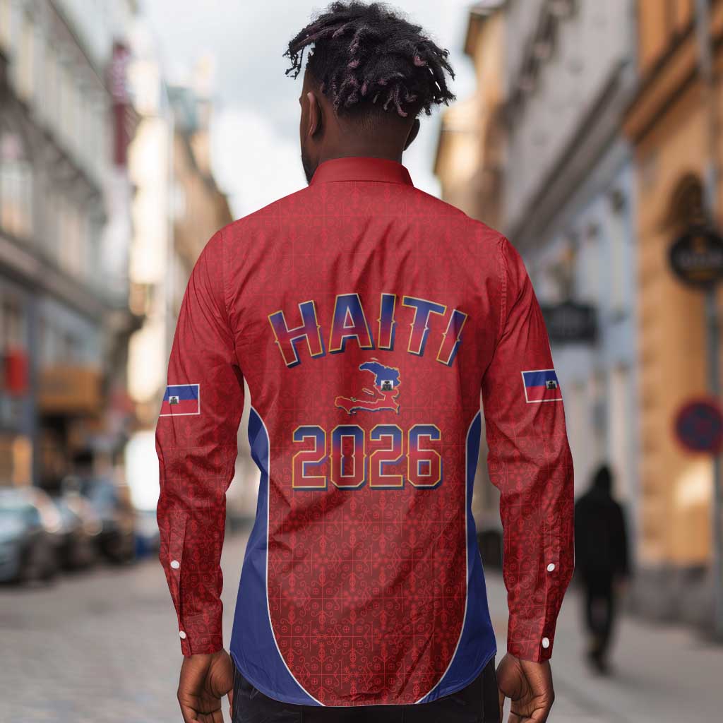 Afro-Haitians World Football 2026 Long Sleeve Button Shirt Haiti est de Retour Red Voodoo Veve Spirits - African Pride