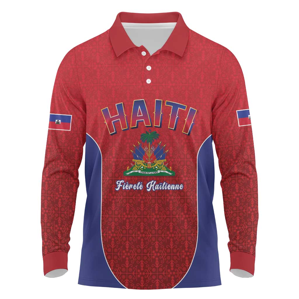 Afro-Haitians World Football 2026 Long Sleeve Polo Shirt Haiti est de Retour Red Voodoo Veve Spirits - African Pride