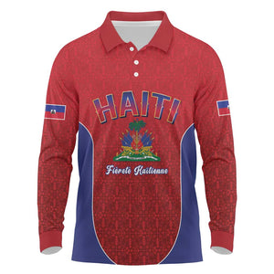 Afro-Haitians World Football 2026 Long Sleeve Polo Shirt Haiti est de Retour Red Voodoo Veve Spirits - African Pride