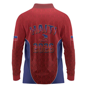 Afro-Haitians World Football 2026 Long Sleeve Polo Shirt Haiti est de Retour Red Voodoo Veve Spirits - African Pride