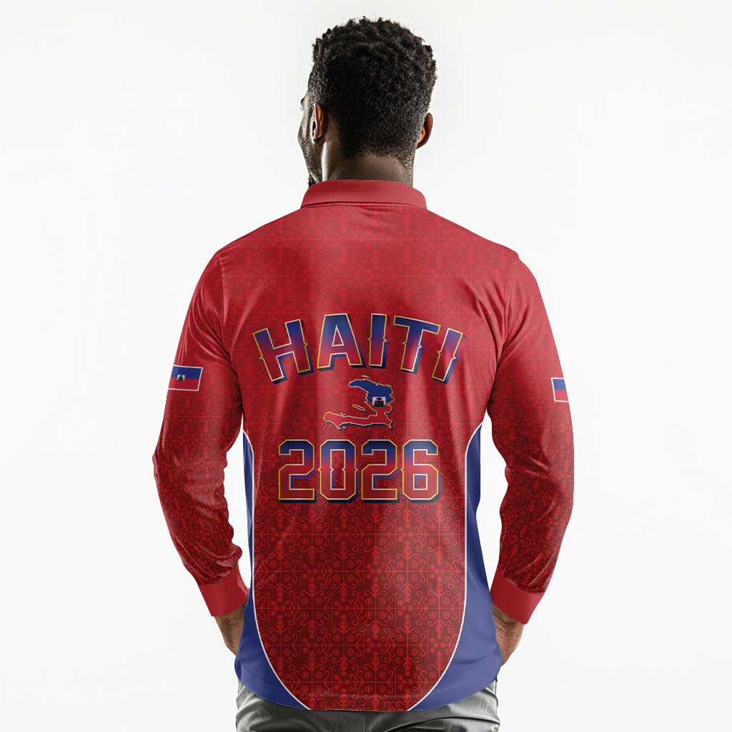 Afro-Haitians World Football 2026 Long Sleeve Polo Shirt Haiti est de Retour Red Voodoo Veve Spirits - African Pride
